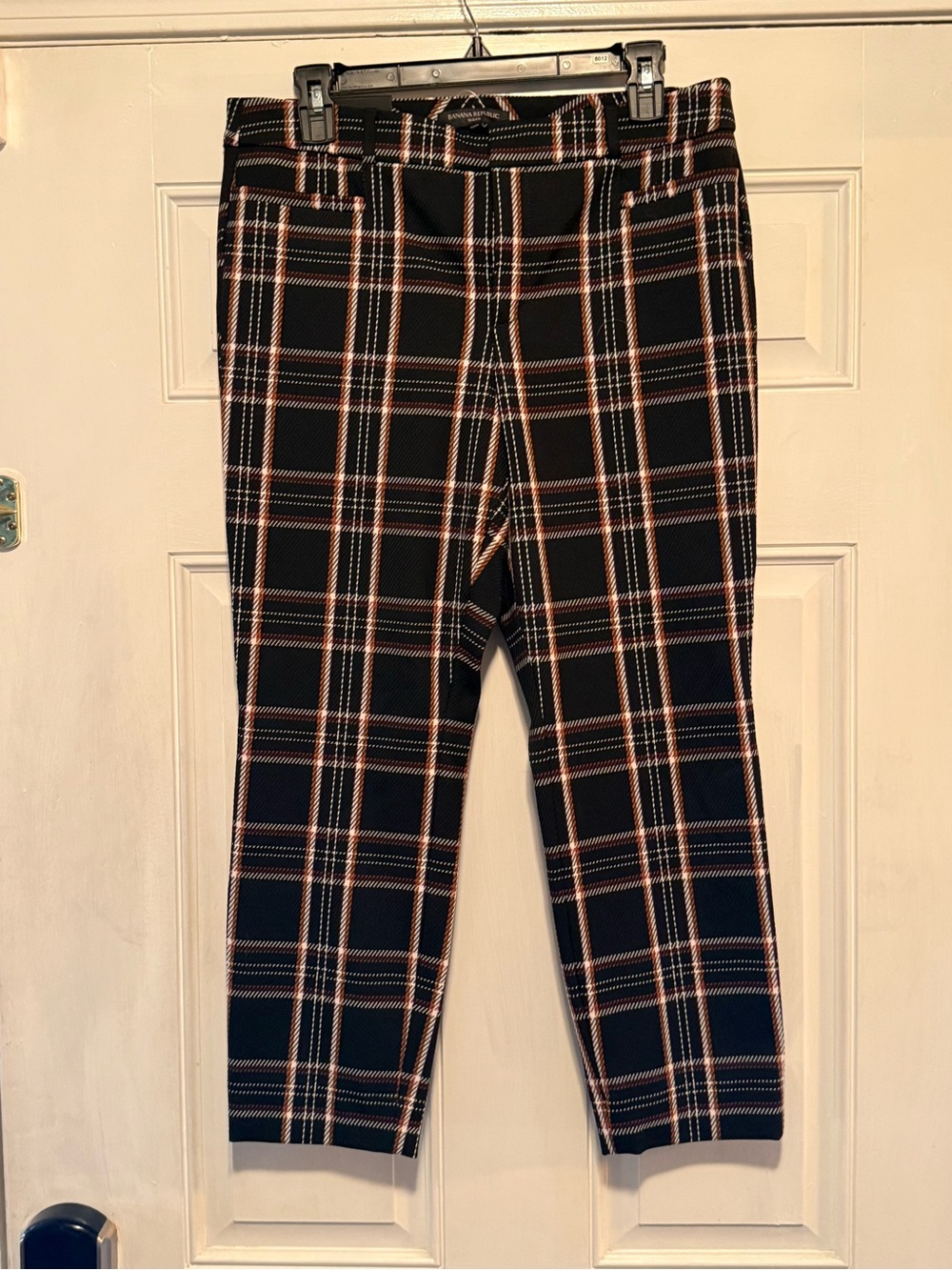 Banana Republic Black Plaid Dress Pants with Cream Windowpane